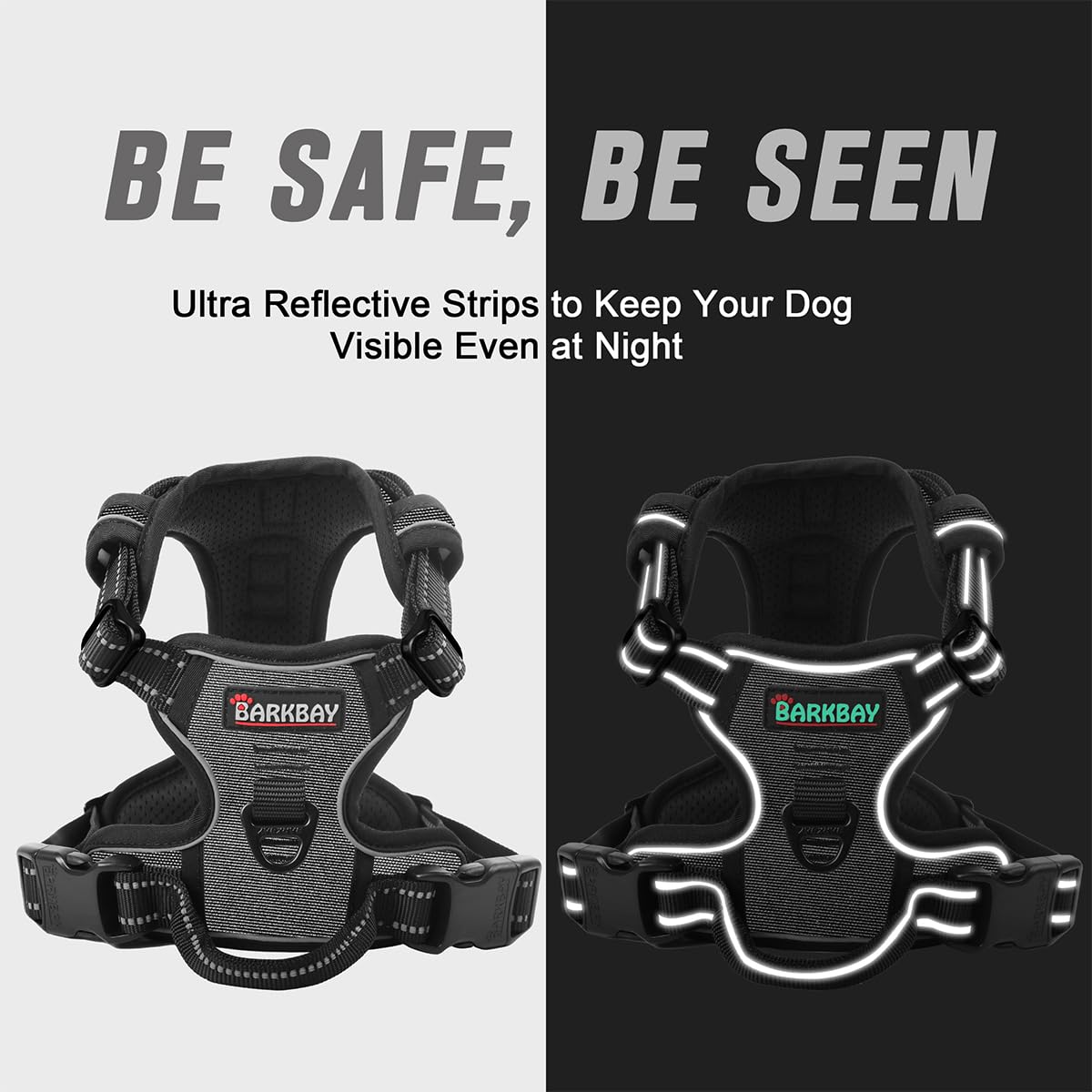 BARKBAY No Pull Dog Harness Front Clip Heavy Duty Reflective Easy Control Handle for Large Dog Walking(Dark Grey,XS)