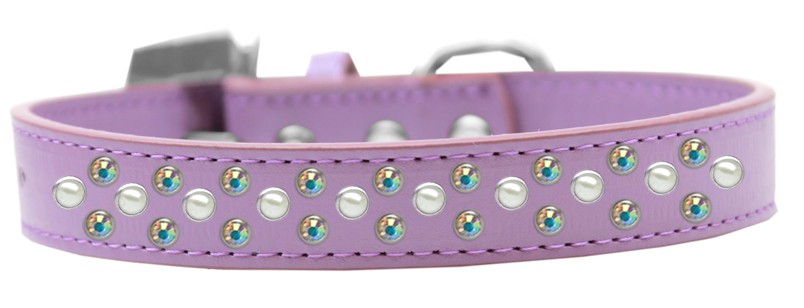 Dog, Puppy & Pet Fashion Collar, Pearl and Aurora Borealis Crystal Rimsets Sprinkles Lavender 12