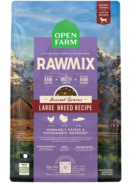 Open Farm, RawMix Dry Dog Food with Ancient Grains for Large Breeds, Protein-Packed Kibble Coated in Bone Broth with Freeze Drie