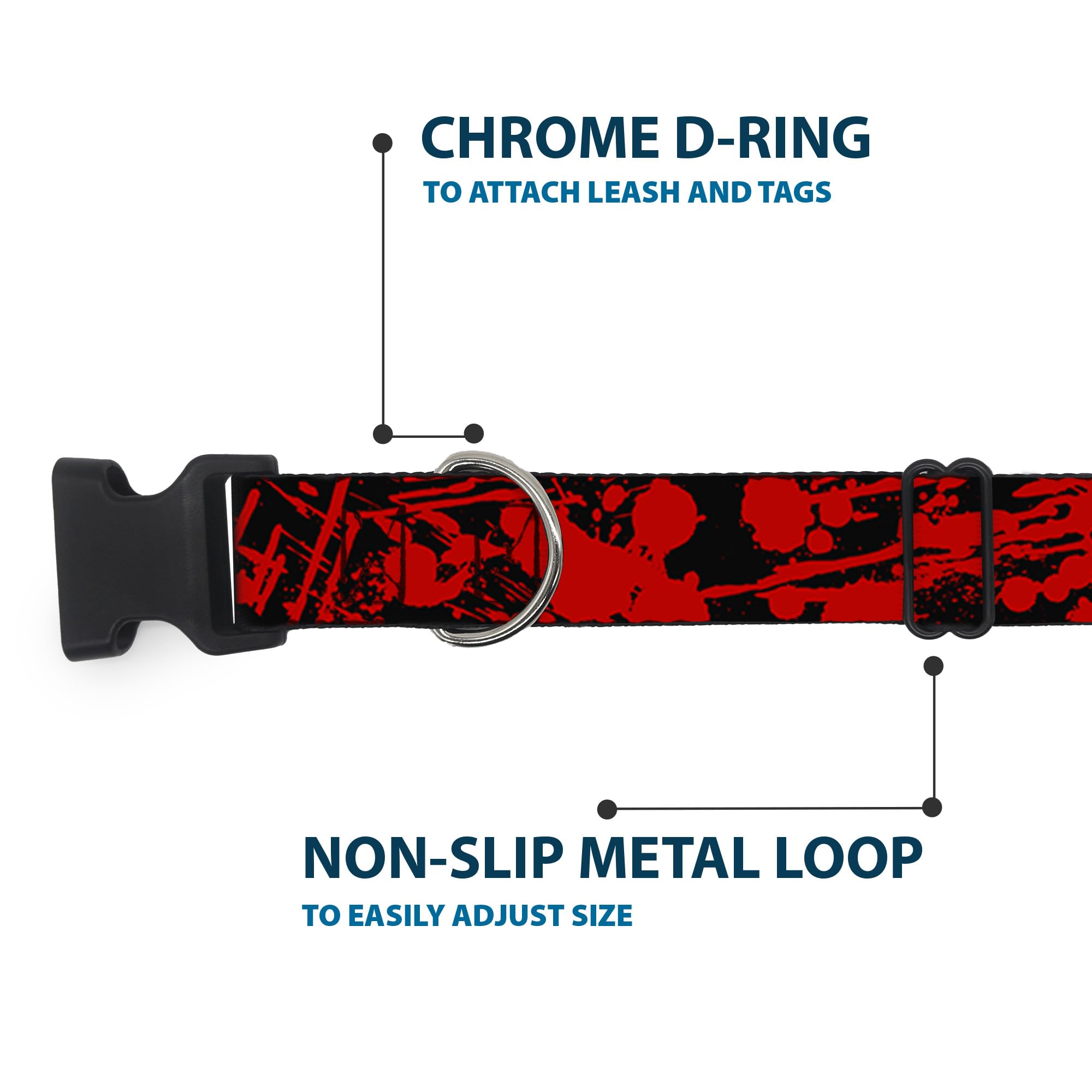 Buckle-Down 16-23 Splatter Black/Red Plastic Clip Collar, Wide Medium