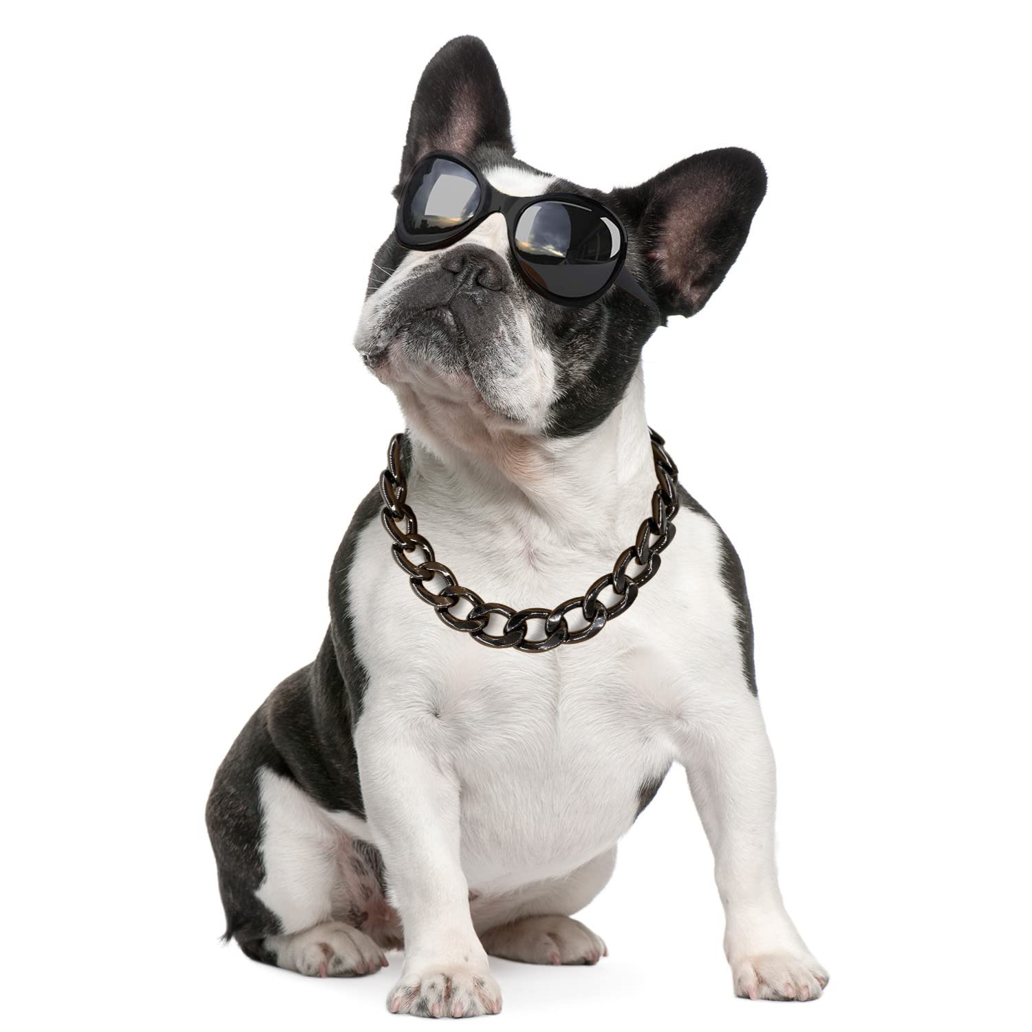 Black Dog Chain Collar-3/4 Inch (20Mm) Width Cuban Link Durable Dog Necklace, Cute Fashion Pet Collar For Pit Bulldog, Light Met
