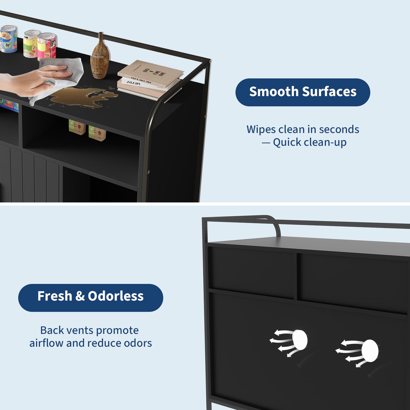GarveeHome Cat Litter Box Enclosure with Metal Frame and Dual Storage Shelves, Modern Hidden Litter Box Furniture Indoor Cat Hou