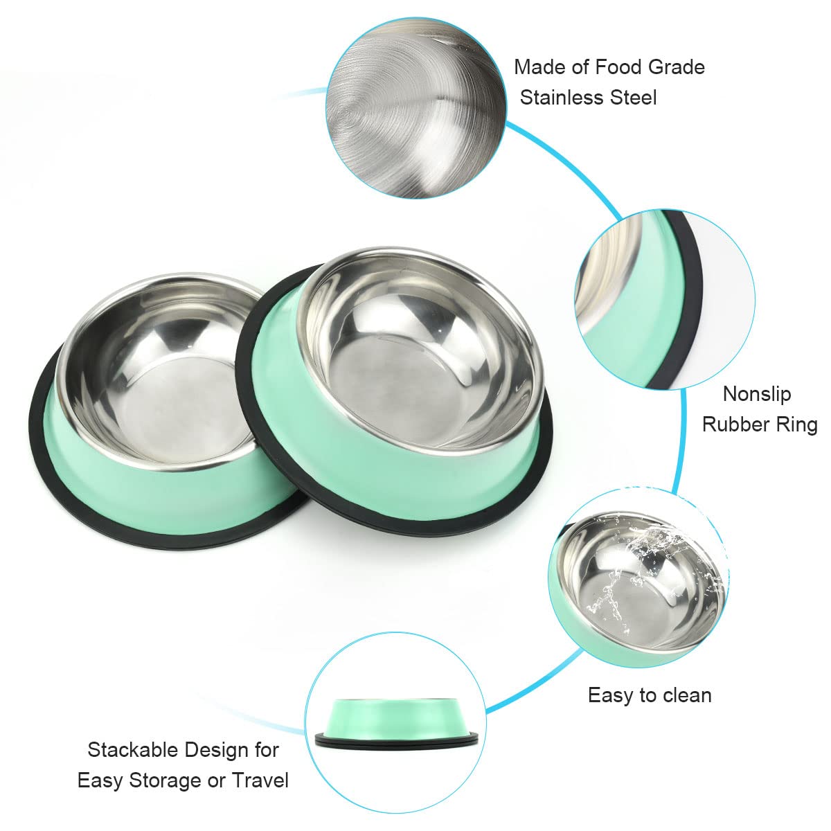 Podinor Stainless Steel Dog Bowls, Food and Water Non Slip Anti Skid Stackable Pet Puppy Dishes for Small, Medium and Large Dogs