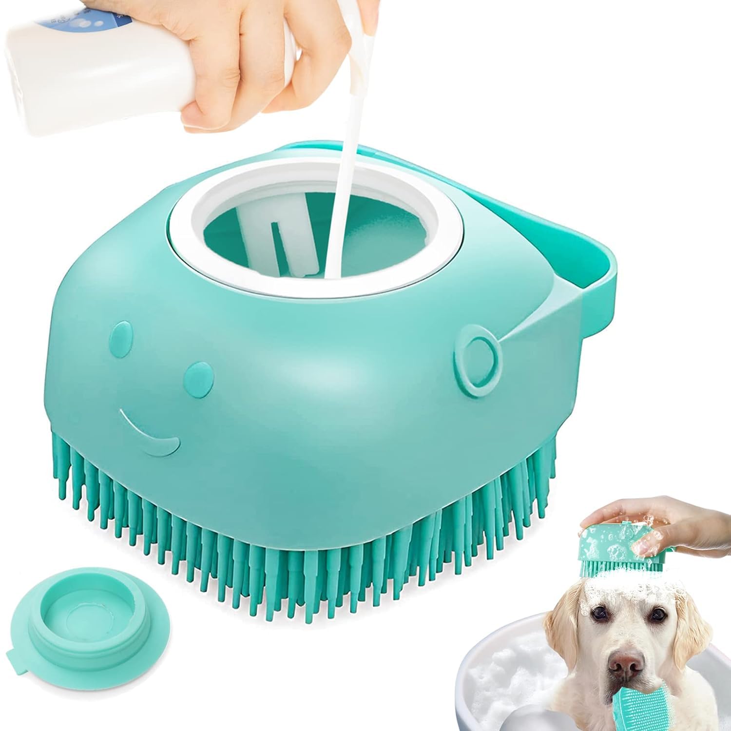 Vayinato Pet Grooming Bath Massage Brush With Soap And Shampoo Dispenser Soft Silicone Bristle For Long Short Haired Dogs Cats S