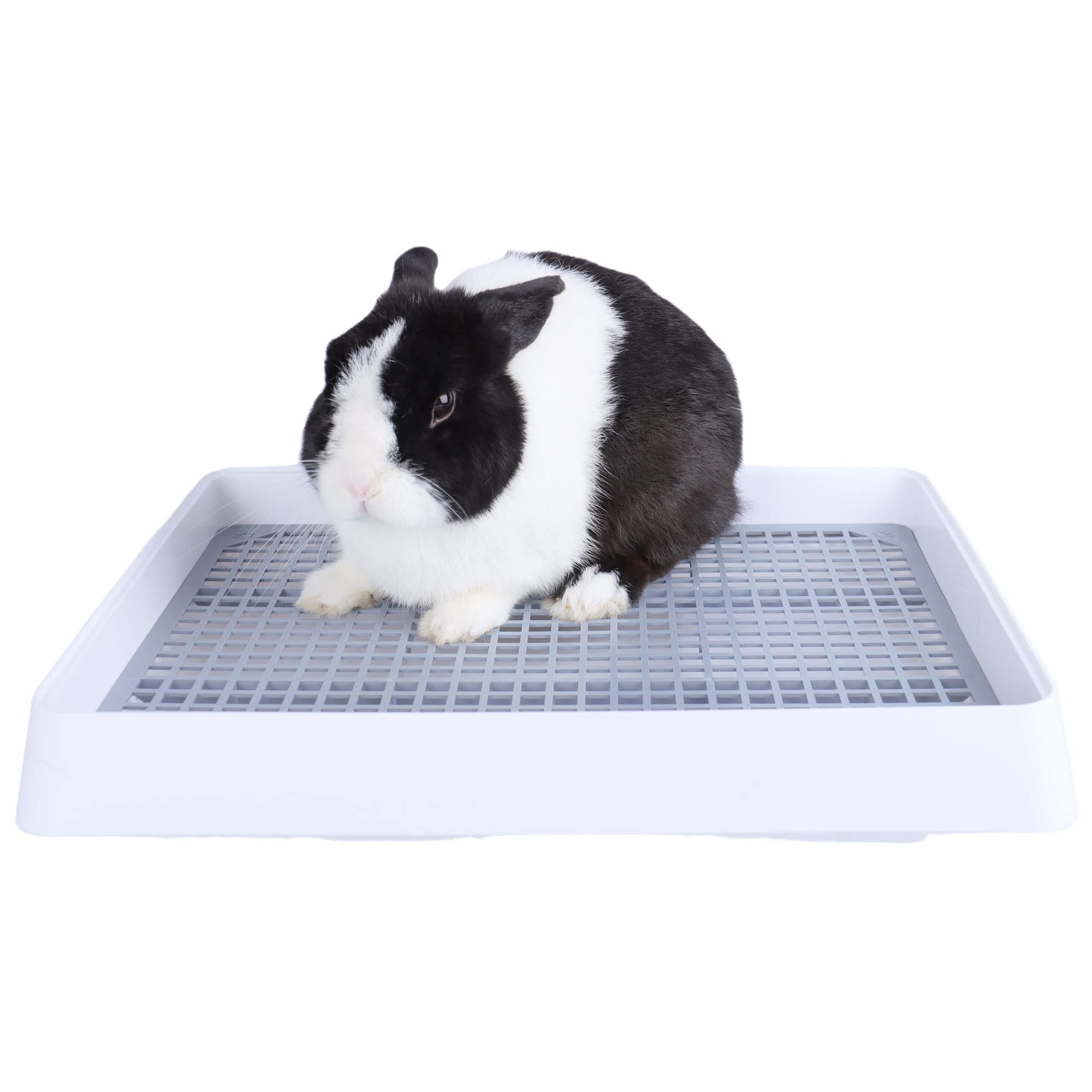 RUBYHOME Super Large Rabbit Litter Box with Grate, Extra Large Bunny Restroom Litter Tray  15inch, White