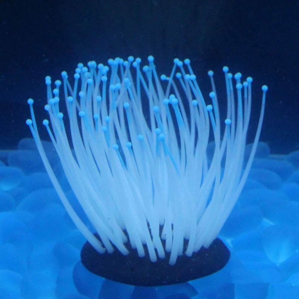 Kathson 2 Pcs Artificial Soft Sea Anemone Coral Plant,Silicone Coral Fish Tank Decorations,Aquarium Ornament,Blue And Purple