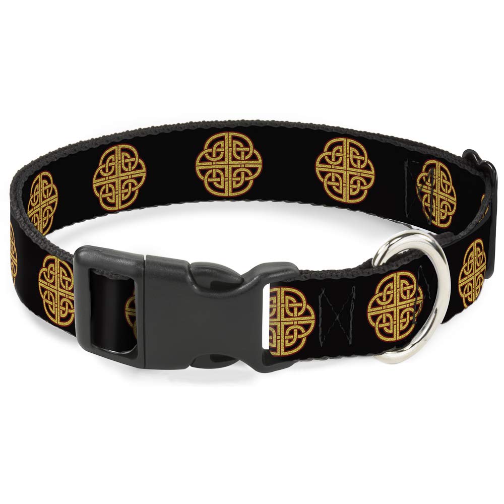 Buckle-Down Plastic Clip Collar - Celtic Knot Black/Burgundy/Gold - 1/2' Wide - Fits 8-12' Neck - Medium