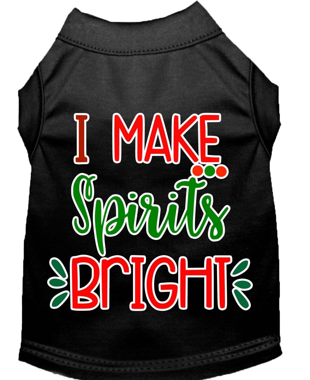 Christmas Pet Dog & Cat Shirt Screen Printed, "I Make Spirits Bright" Brown LG (10-14 lbs.)