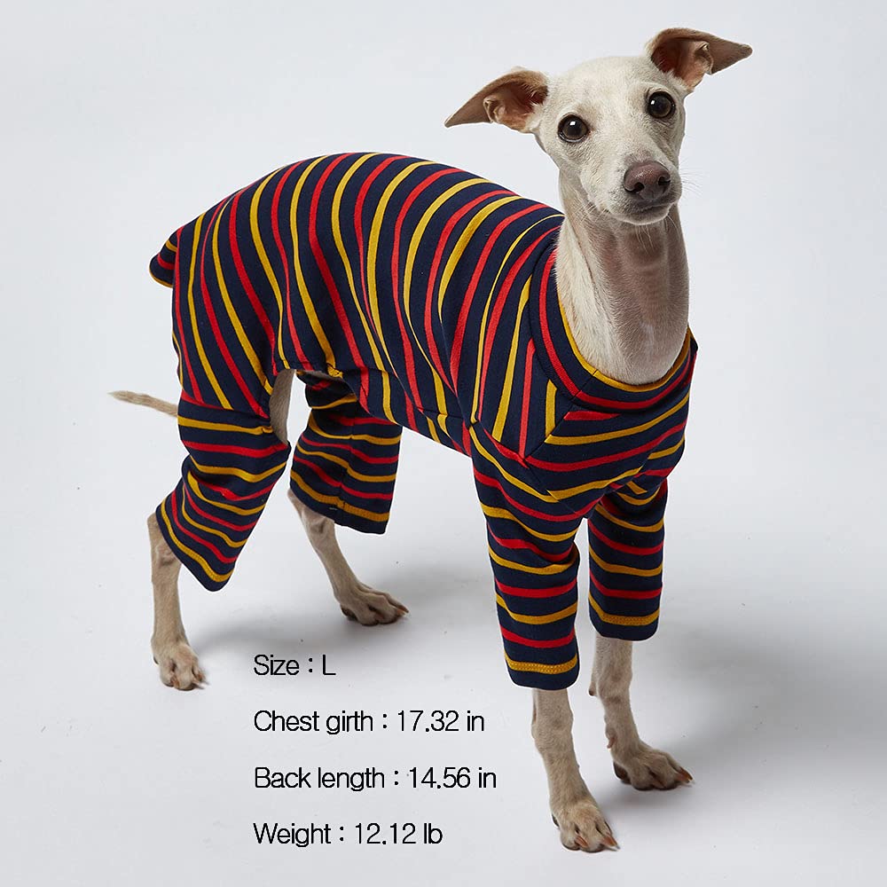 Lucky Petter Small Dog Pajamas Basic Onesie Doggie Jammies Stretchable Dog Jumpsuit Bodysuit Pjs (2X-Large, Stripe Navy)