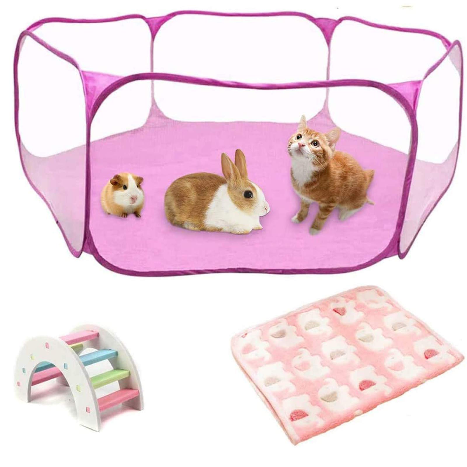 Hamster Playpen With Mat, Large - Foldable Exercise Playpen, Breathable And Transparent Pet Cage Fence Indoor/Outdoor For Guinea