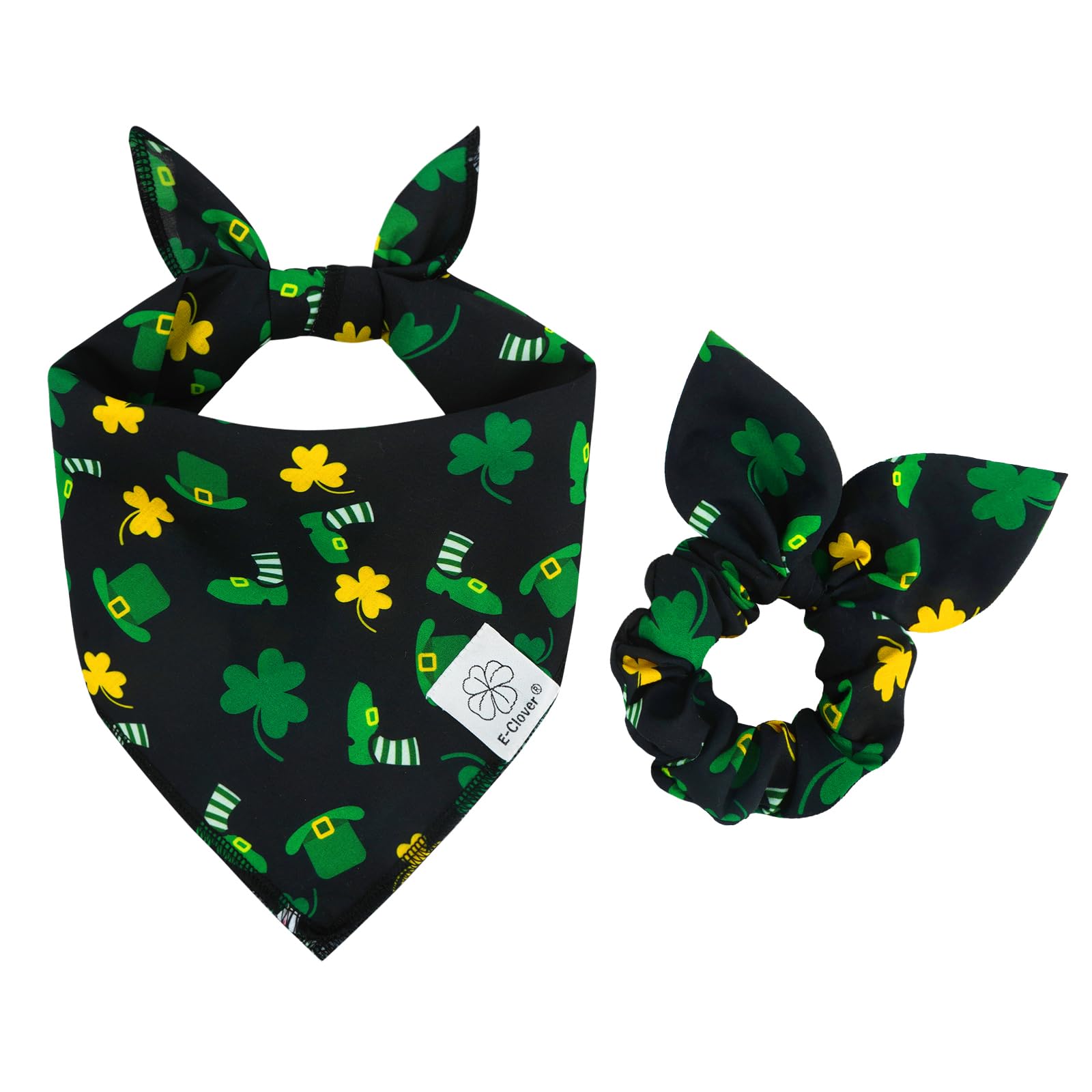 E-Clover Spring Dog Bandana & Matching Scrunchie-Shamrock Dog Bandanas Irish Pet Scarf Bib For Medium Large Dogs Girl Boy Owner 
