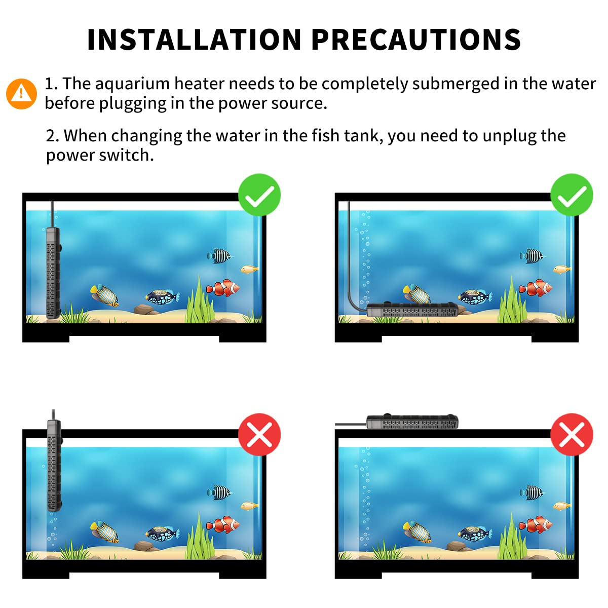 Hitauing Aquarium Heater, 50W/100W/200W/300W/500W Submersible Fish Tank Heater With Over-Temperature Protection And Automatic Po