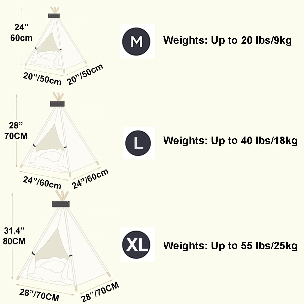 Anppex 28-Inch Dog Teepee Tent Indoor,L Size Pet Tent Bed For Medium And Small Dogs,Indoor Dog House With Thick Cushion,White
