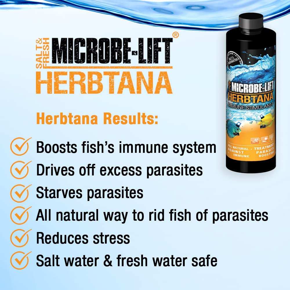 MICROBE-LIFT Herbtana Fish Medicine, Immune Booster and Parasite Treatment for Aquarium Fish Health, Ich Treatment, Use in Fresh
