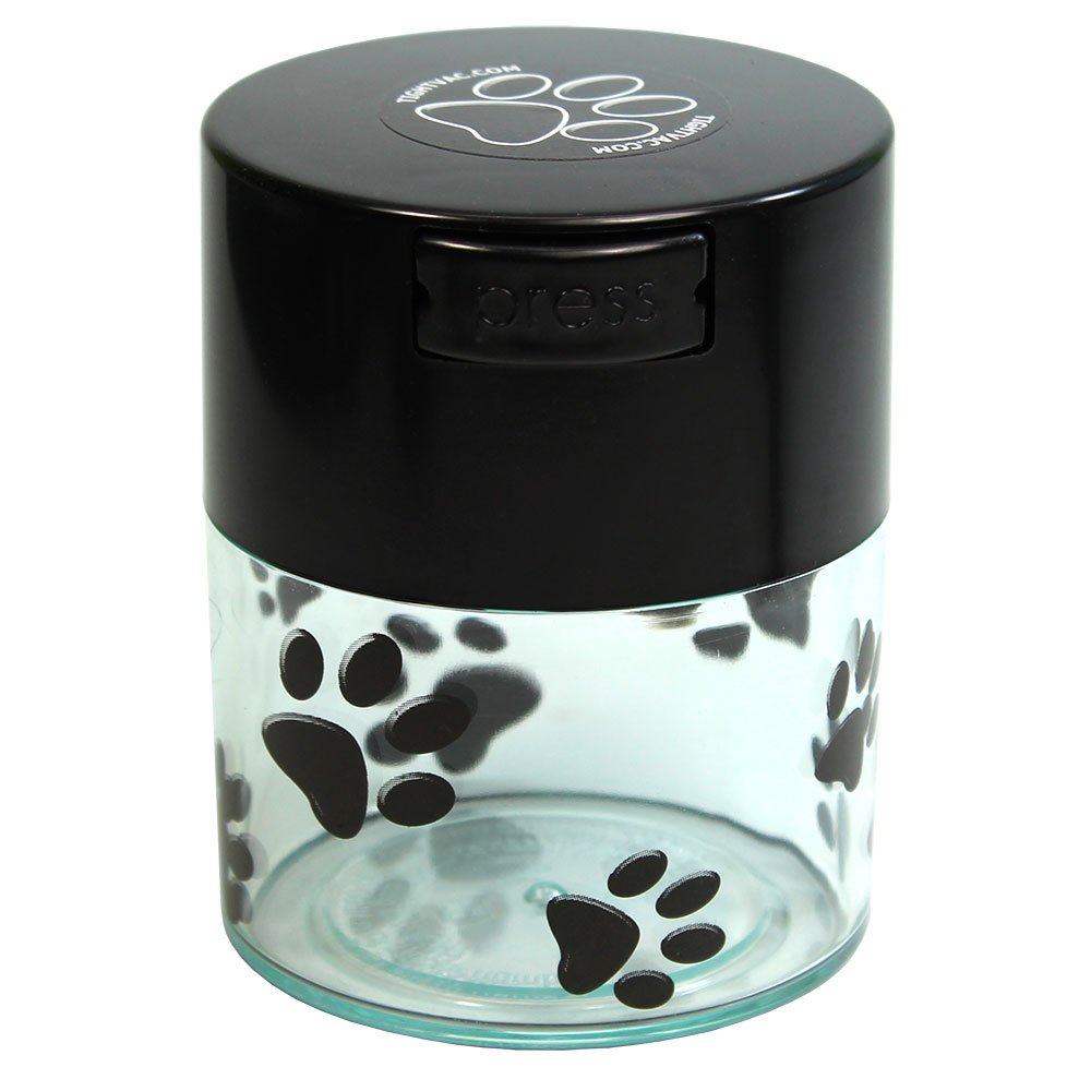 Pawvac 3 Ounce Vacuum Sealed Pet Food Storage Container; Black Cap & Clear Body/Black Paws