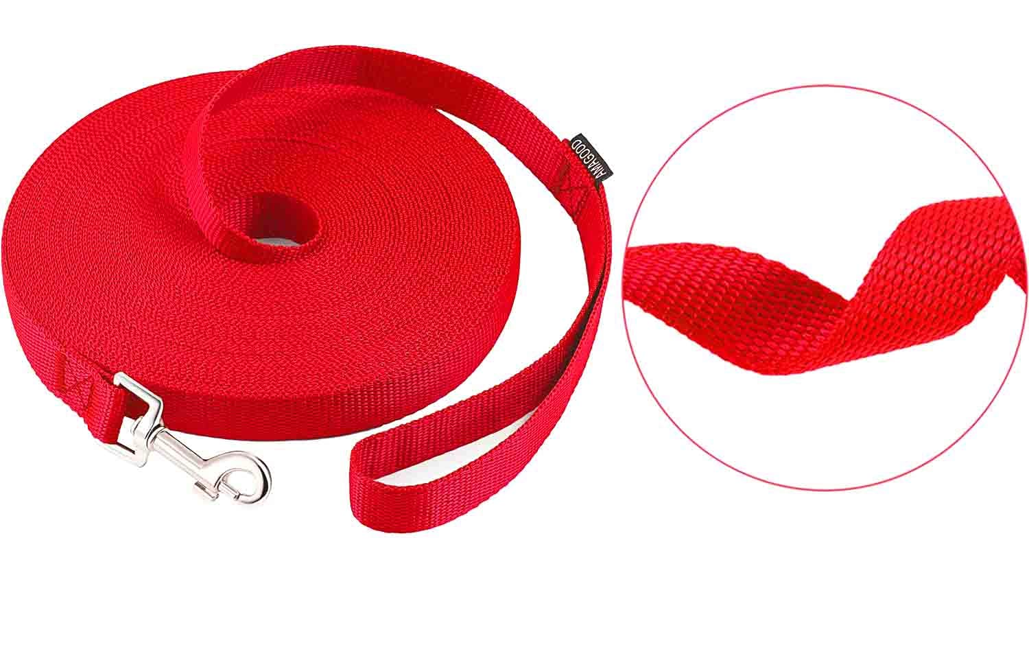 Amagood Dog/Puppy Obedience Recall Training Agility Lead-15 Ft 20 Ft 30 Ft 50 Ft Long Leash-For Dog Training,Recall,Play,Safety,Camping (30Feet, Red)