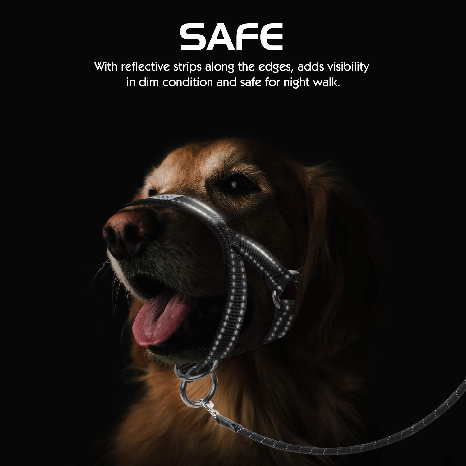 Pawaboo Dog Muzzle, Head Halter Collar For Dog, Pet Dog Nylon Reflective Adjustable Loop Anti-Biting Barking Control Easy Fit Do