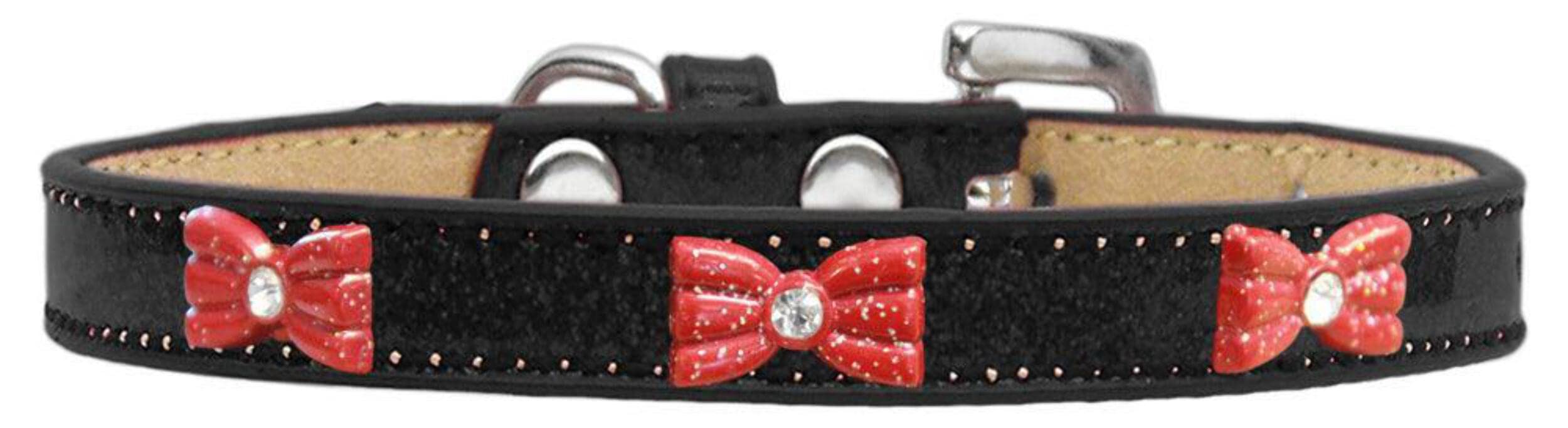 Dog, Puppy & Pet Widget Ice Cream Collar, "Red Glitter Bow" Pink 18