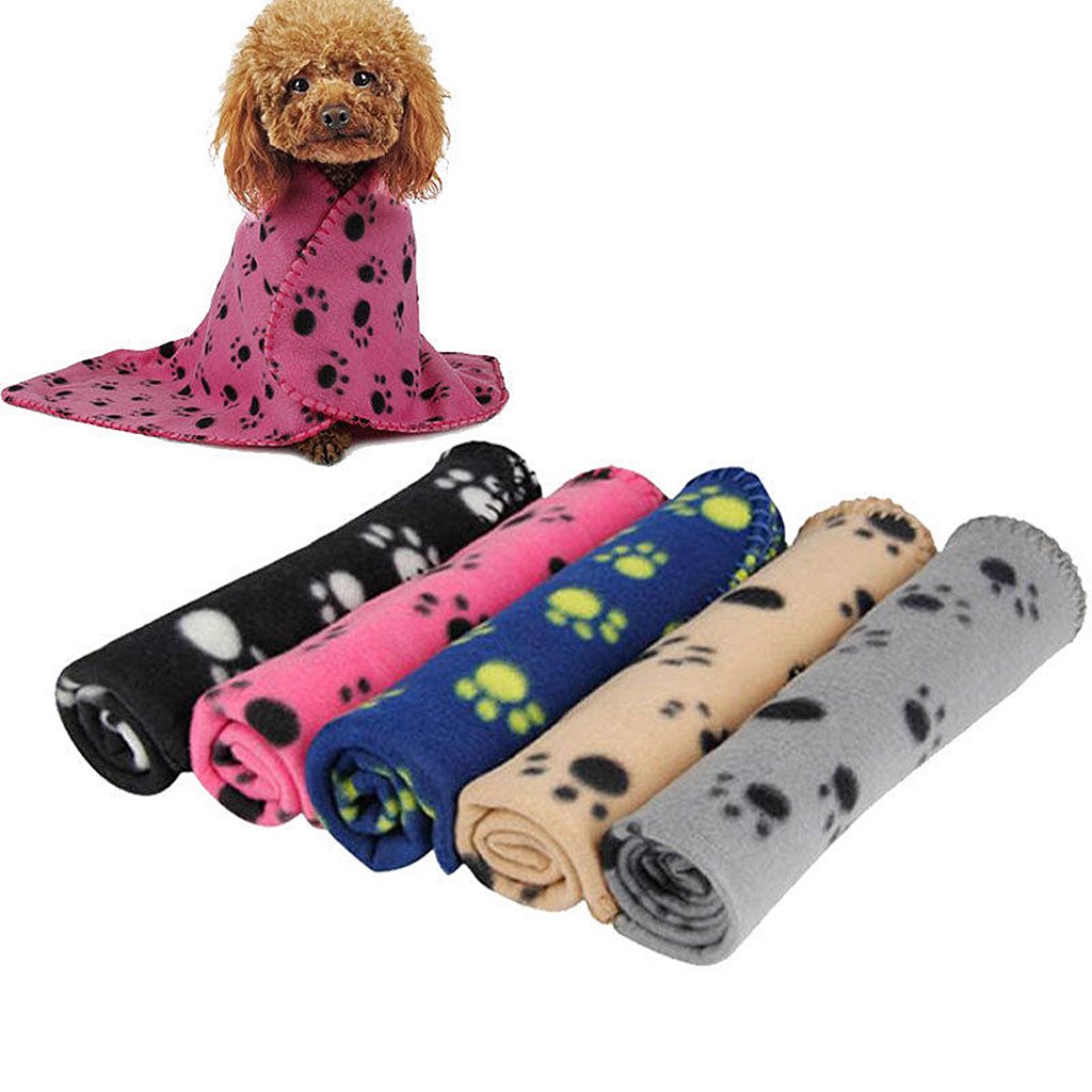 UJEAVETTE Warm Red Fleece Blanket Pet Dog Paw Print Pattern Soft Bed MatM