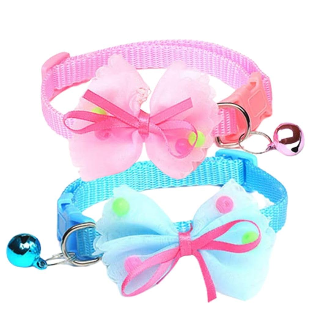 Pet Fun Nylon Adjustable Cat & Dog Collar Necklace With Stylish Kitty Bow Tie & Bell Soft & Safe Kitten & Puppies Necktie Collar