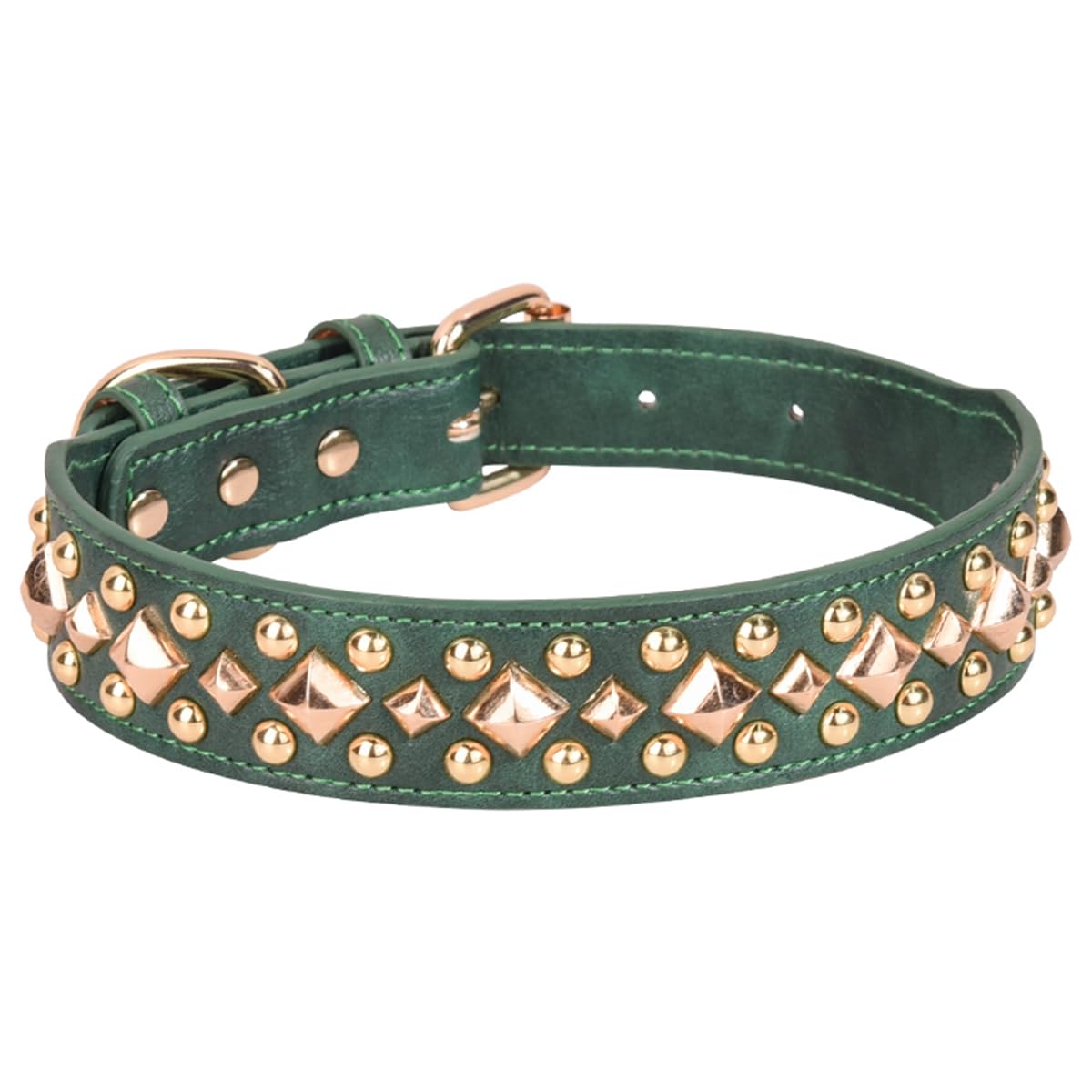 Serijoars Spiked Dog Collar Soft Pu Leather Mushrooms Rivet Spike Studded Dog Collar Adjustable Puppy Collars (M, Green3)