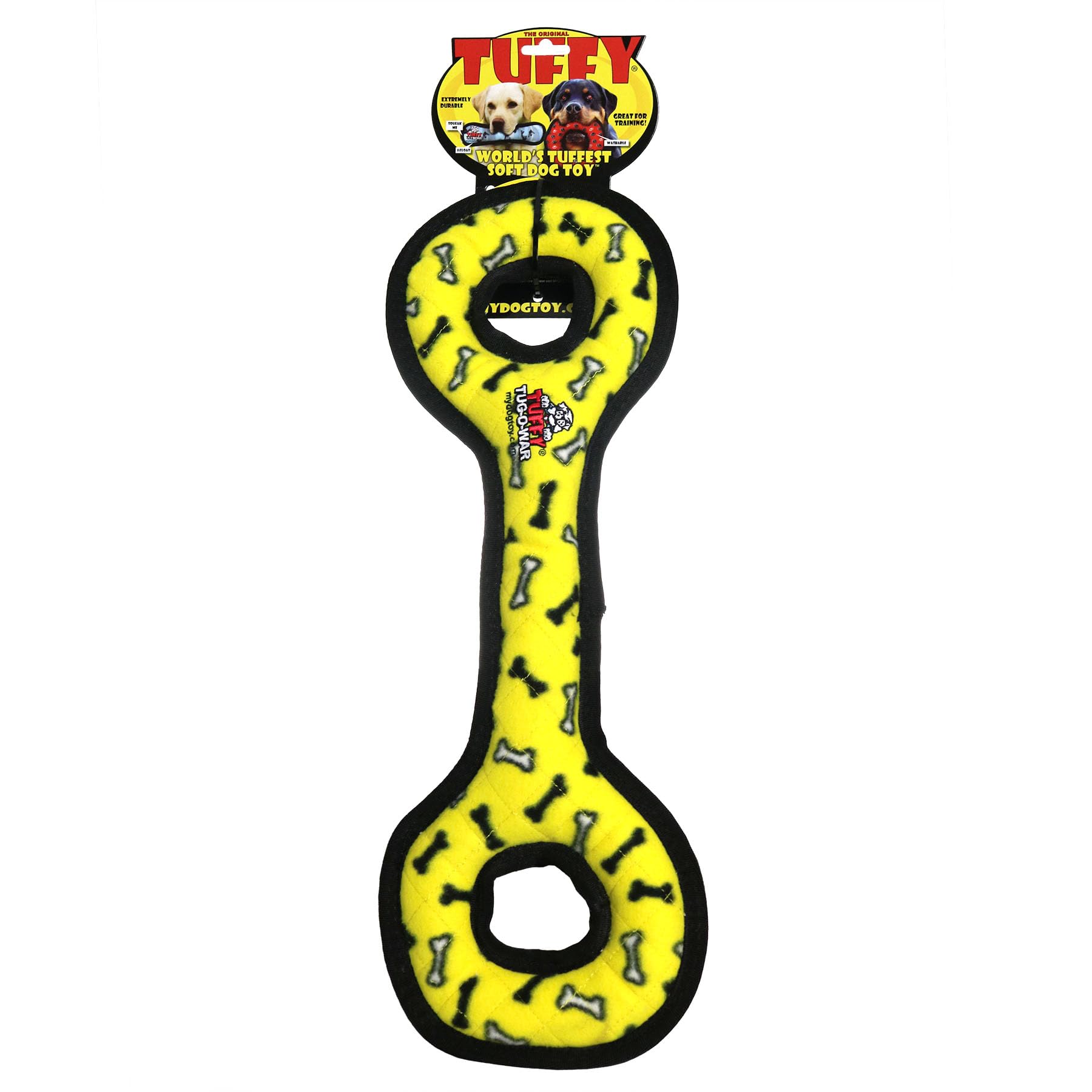 Tuffy- World'S Tuffest Soft Dog Toy- Ultimate Tug-O-War -Yellow Bone- Squeakers - Multiple Layers. Made Durable, Strong & Tough.