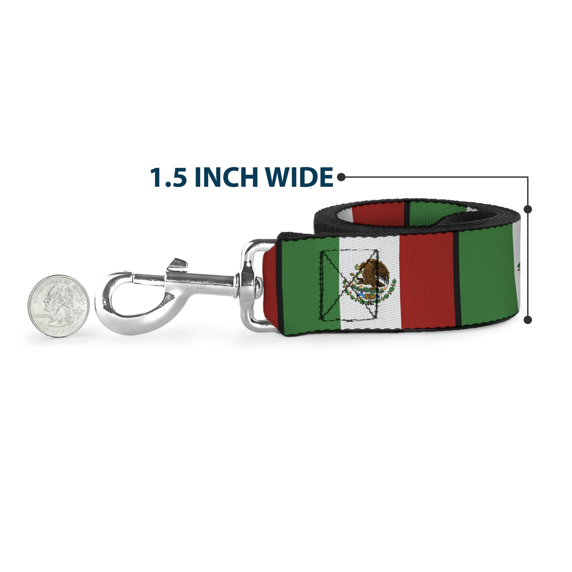 Buckle-Down Pet Leash - Mexico Flags - 6 Feet Long - 1.5 Wide