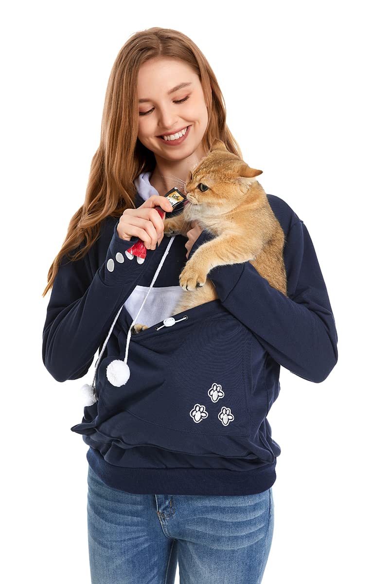 Linyuchen Cat Dog Pouch Hoodie Large Pet Pouch Sweatshirt Puppy Kitten Holder Carrier Pullover Shirt Unisex Hoodies Dark Blue