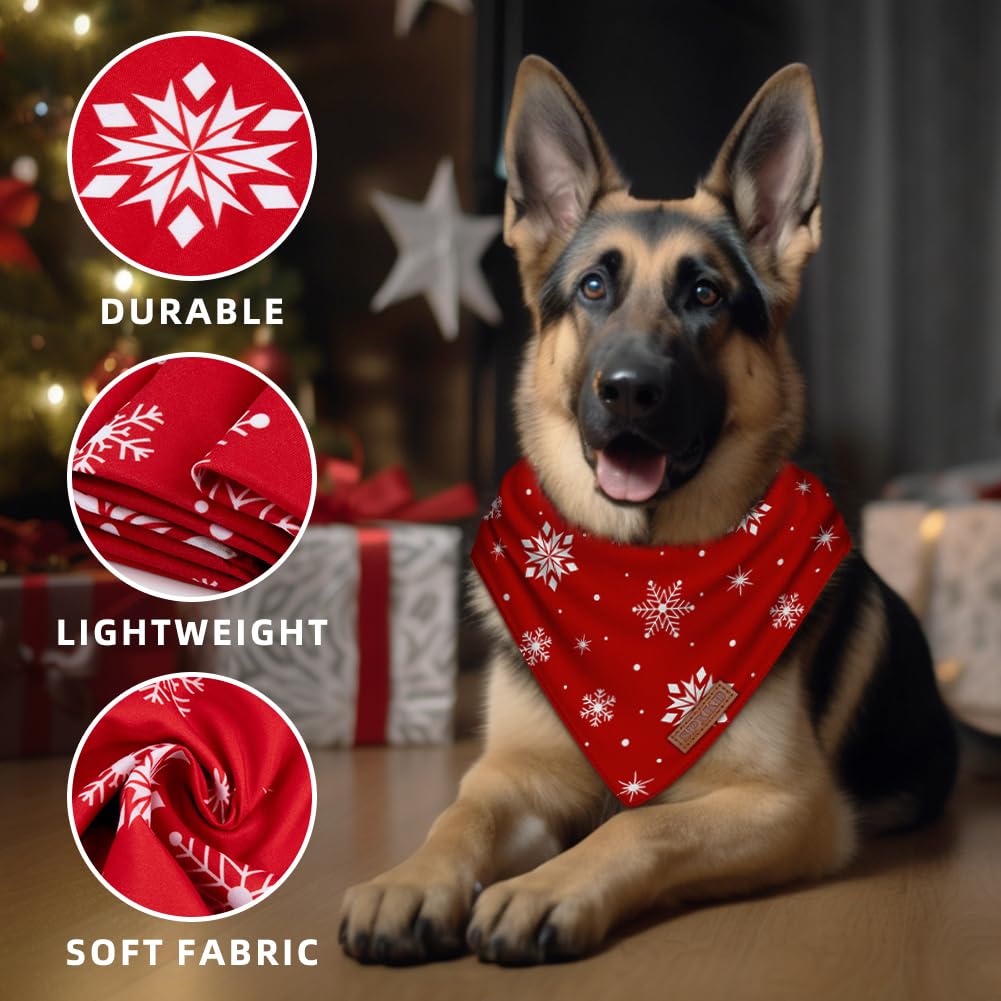 Christmas Dog Bandanas 2 Pack Washable Soft Cotton Christmas Tree & Snowflakes Scarf Multiple Sizes Offered Premium Durable Fabr