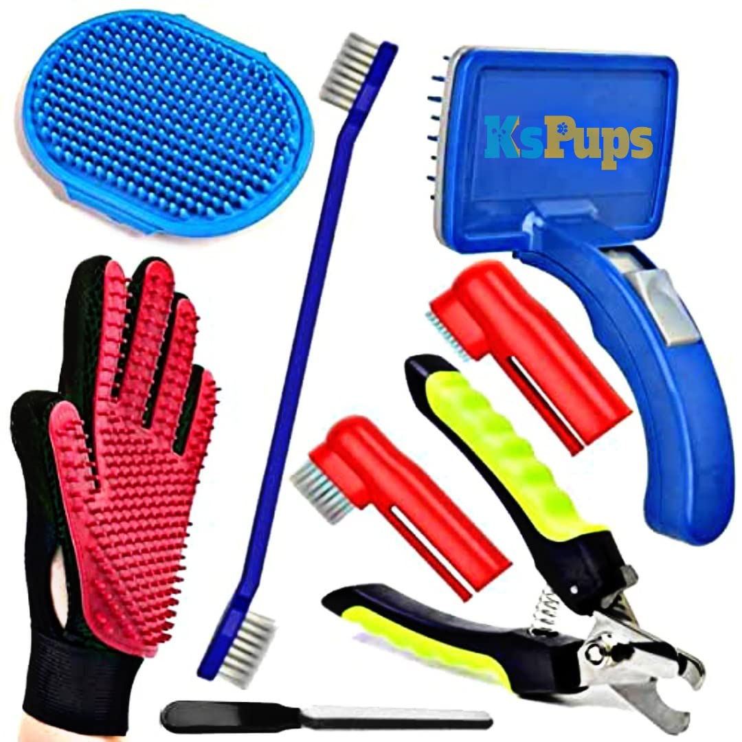 Kspups Dog Grooming Kit, Pet Hair Remover, Rabbit Grooming Brush, Shampoo Bath Brush, Nail Clippers And Trimmers, Pet Comb Groom