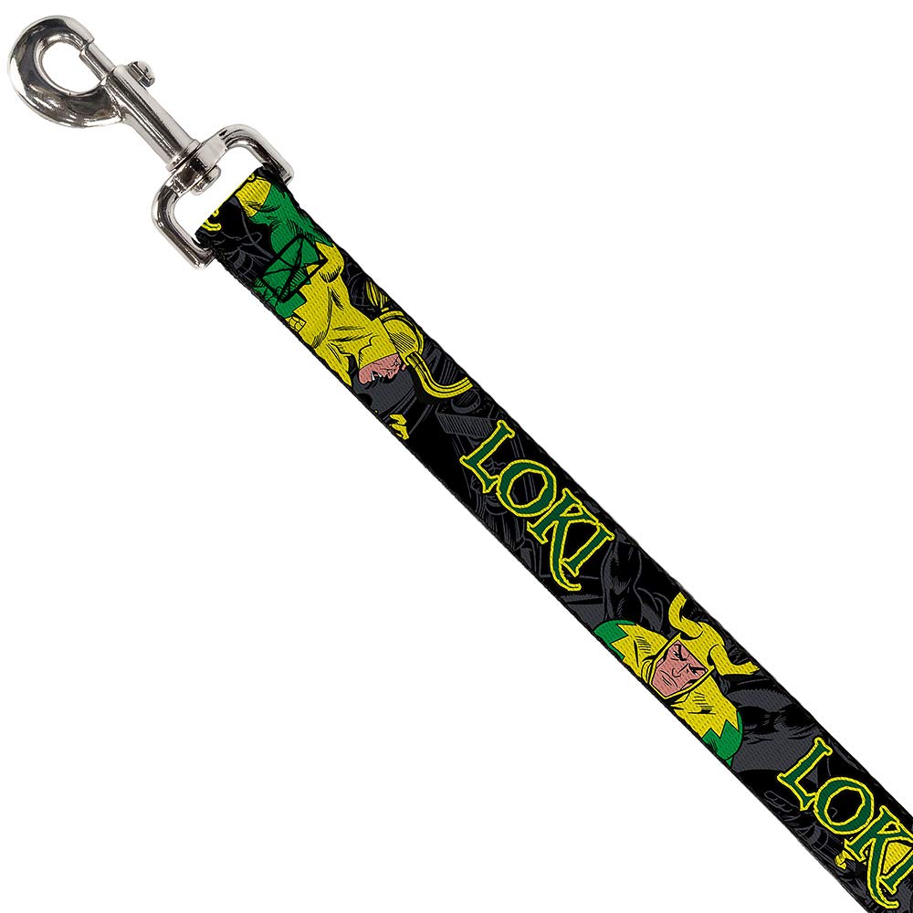 Buckle-Down Pet Leash - Loki In Action Black/Gray/Yellow/Green - 4 Feet Long - 1/2' Wide