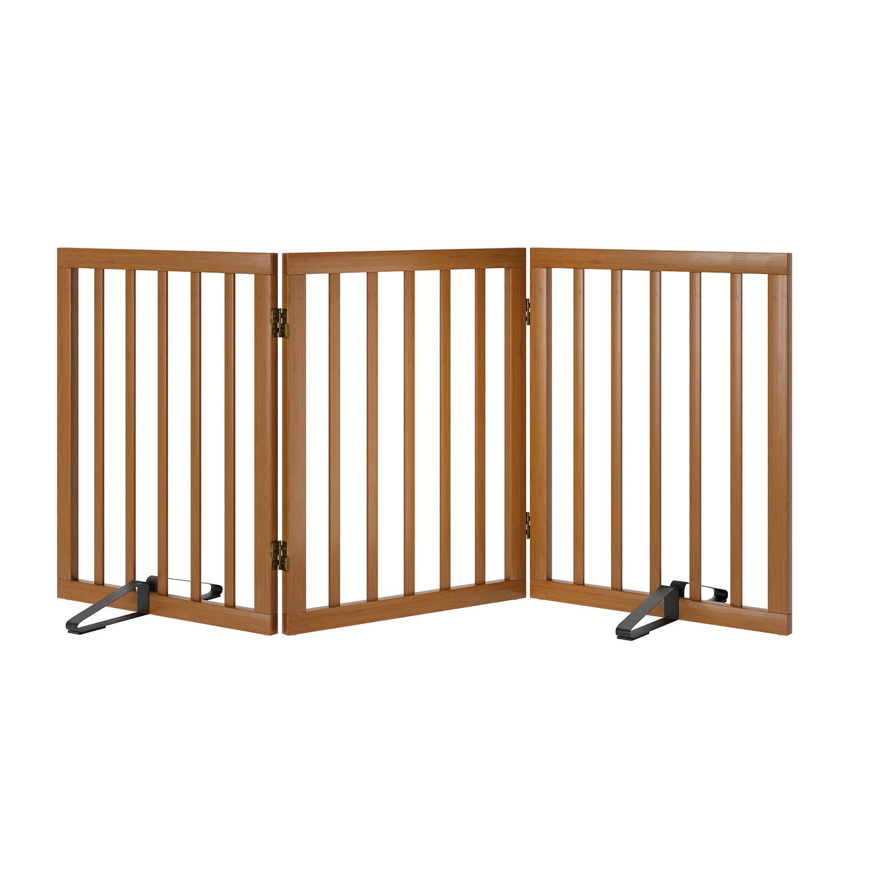 Mino Kesper Freestanding Pet Gate Foldable Dog Gate (55 inches Wide) Walnut Bamboo Dog Gates for Stairs Doorways House (2 Suppor