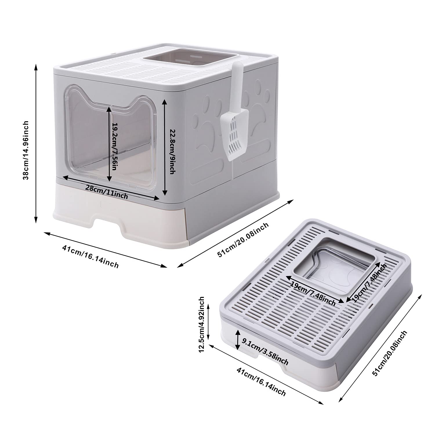 Genenic Large Foldable Cat Litter Box Pan With Lid, Cat Potty ,Top Entry Type Anti-Splashing Cat Supplies With Pet Plastic Scoop