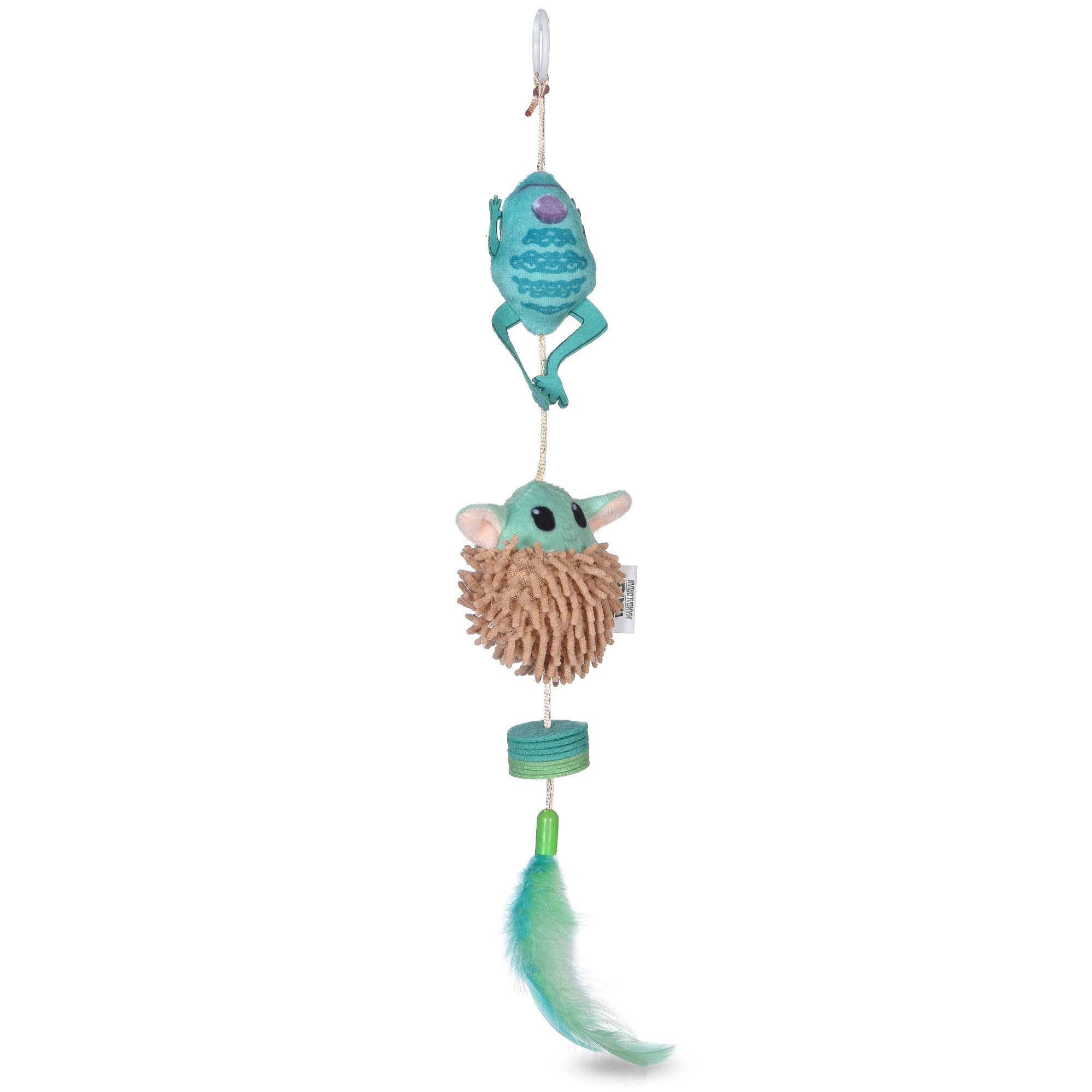 STAR WARS Grogu Cat Toy Teaser - Plush, Feathers & Pom Poms, 5 Inch - Interactive Bouncy Exercise Toy for Cats, 3 Pack