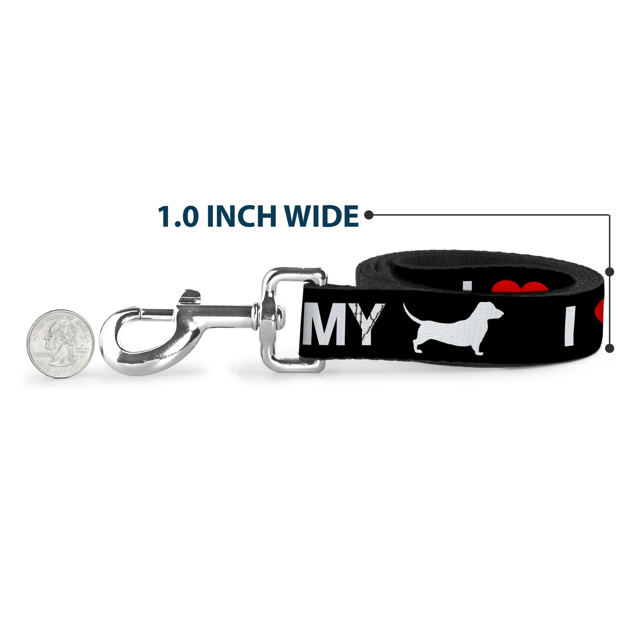 Dog Leash I Heart My Wiener Dog Silhouette Black White Red 6 Feet Long 1.5 Inch Wide
