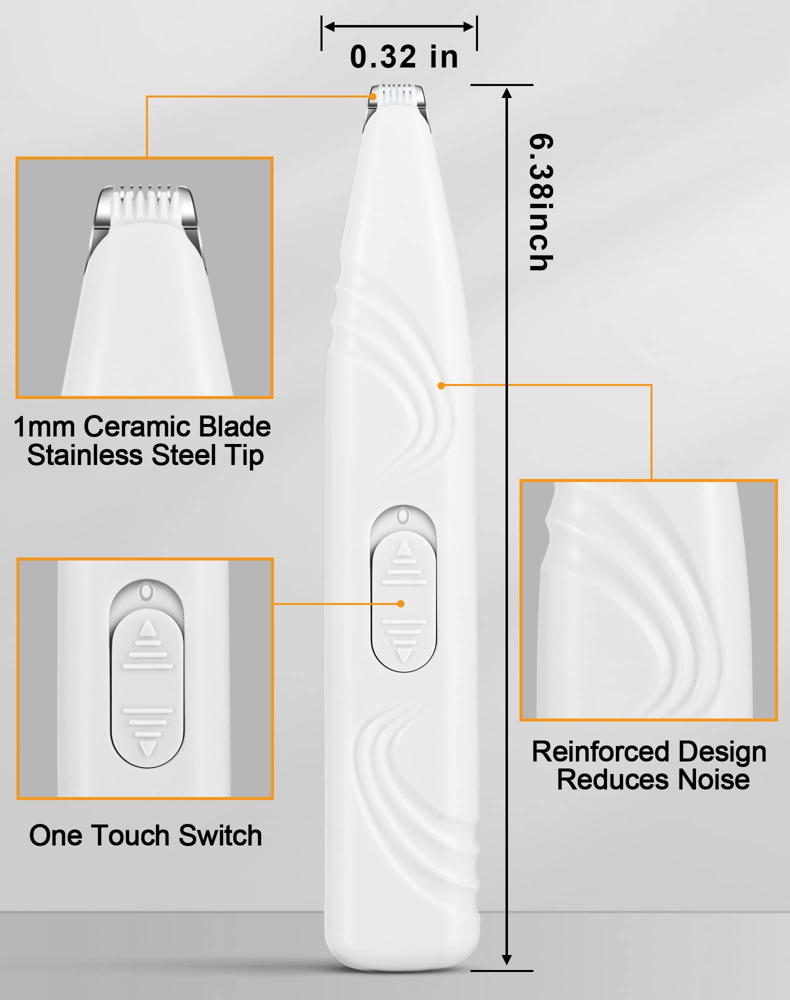 LEYOUFU Cordless Dog Paw Trimmer - Low Noise Grooming Clippers for Pets, 4 Piece Set, White, Model GT-003