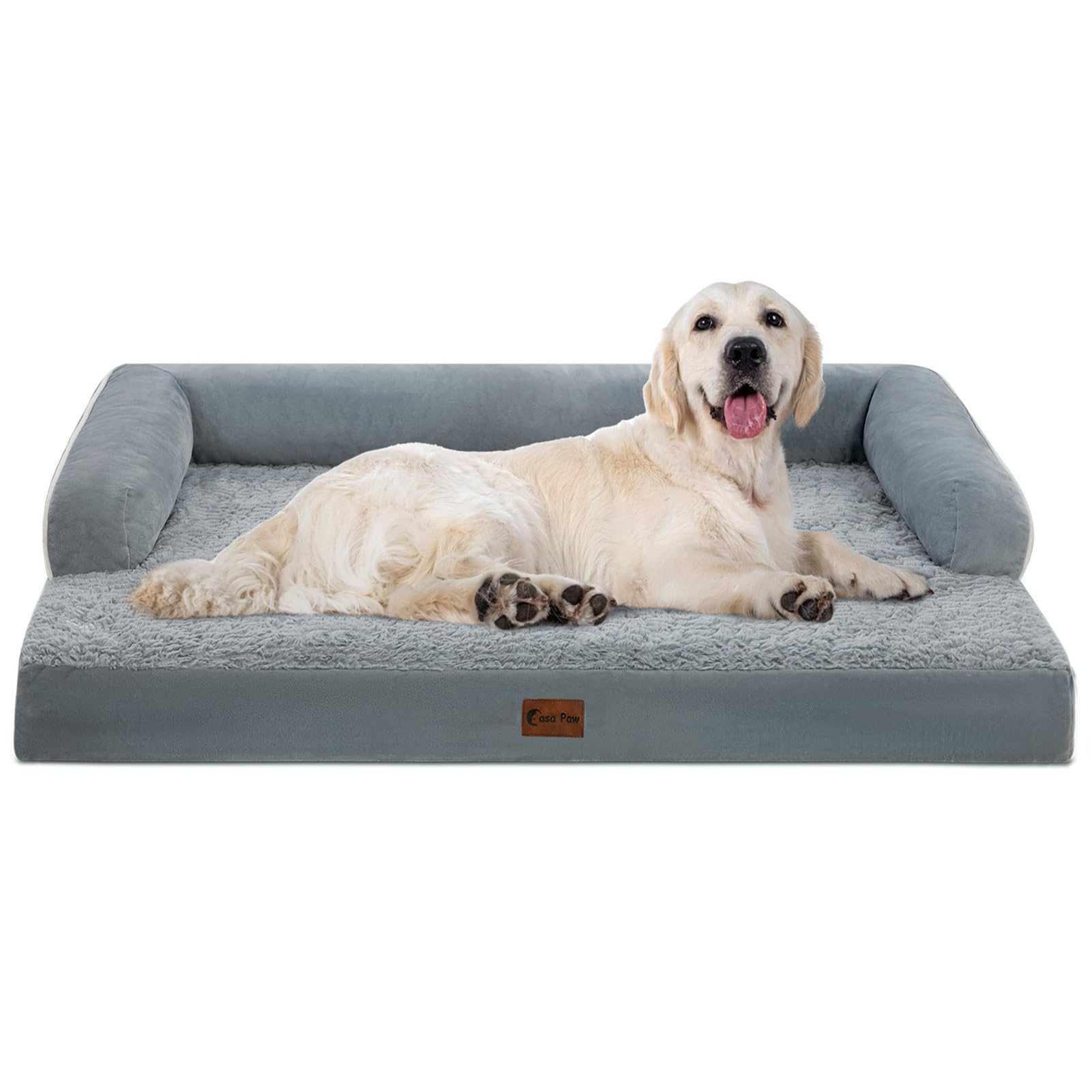 Casa Paw Orthopedic Dog Beds for Extra Large Dogs, Waterproof XLarge, Memory Foam Couch , Comfy Bolster Pet Bed with Removable W