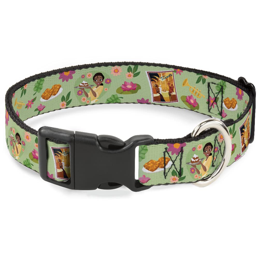 Disney Pet Collar, Dog Collar Plastic Buckle, The Princess And The Frog Tianas Place Collage Greens Pinks, 8.5 To 12 Inches 0.5 