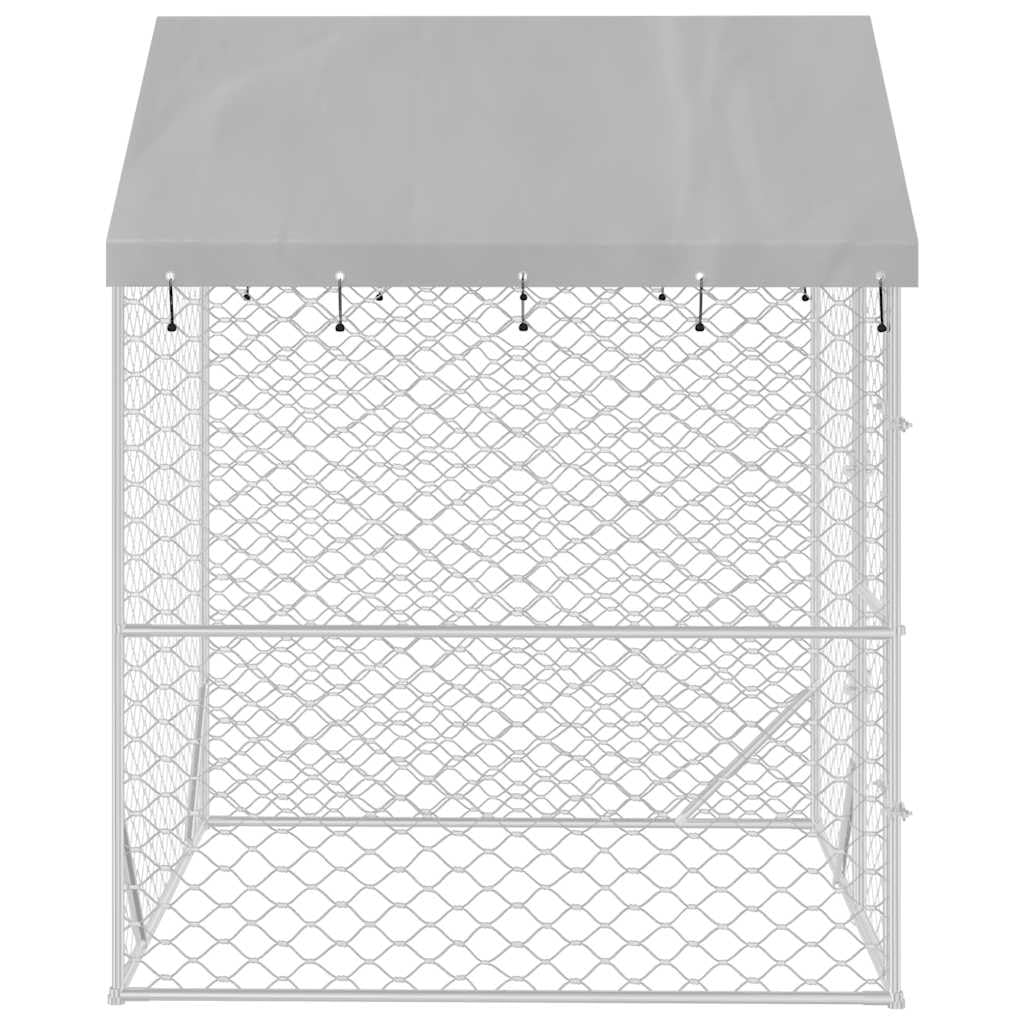 vidaXL Outdoor Dog Kennel with Roof Silver 6.6x6.6x8.2 Galvanized Steel