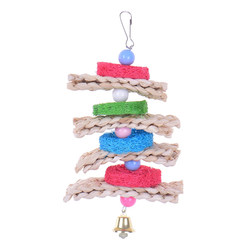 Hypeety Pet Bird Parrot Swing Chewing Toy Natural Sepa Takraw With Happy Twist Colorful Bead Swing Bell
