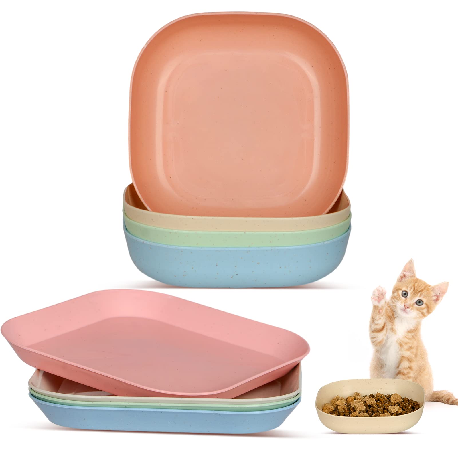 HMDZMR 8-Piece Cat Food Bowl Set, 6-Inch Wide Shallow Cat Dish for Whisker Relief, Small Flat Pet Feeding Dish or Plate