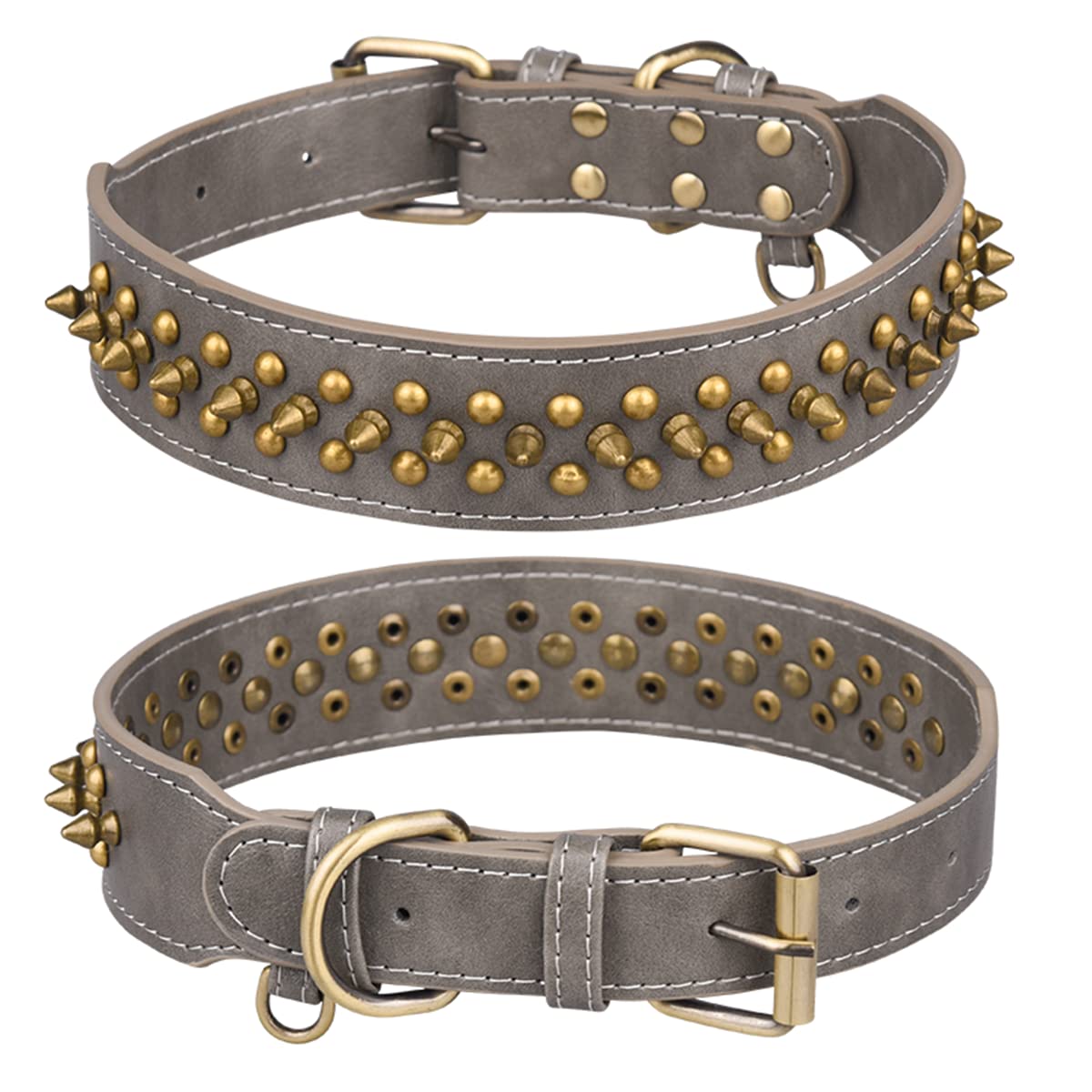 Serijoars Spiked Dog Collar Soft Pu Leather Mushrooms Rivet Spike Studded Dog Collar Adjustable Puppy Collars (S, Grey1)