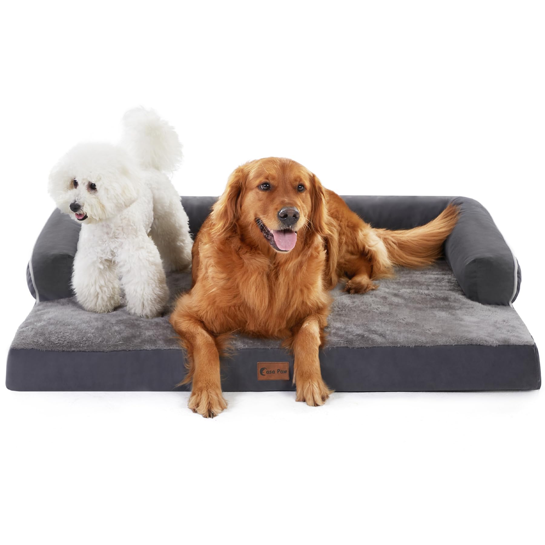 Casa Paw Orthopedic Dog Beds for Extra Large Dogs, Memory Foam Dog Couch Bed with Comfy Bolster, Waterproof Dog Beds XLarge, Rem