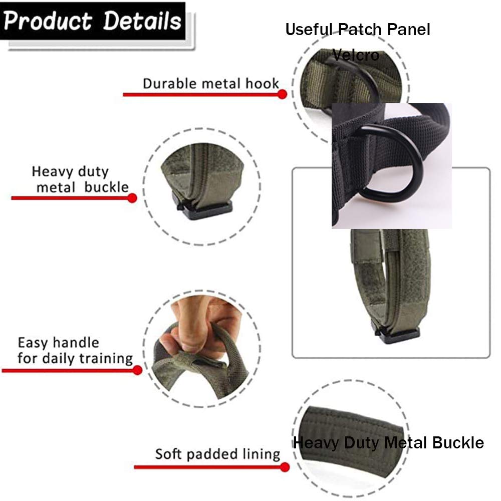 Tactical Dog Collar And Leash Set Tactical Dog Collar With Handle Bungee Leash Adjustable Military Training Nylon Collar Dog Training Collar Leash Set With Control Handleand Metal Buckle (Green S
