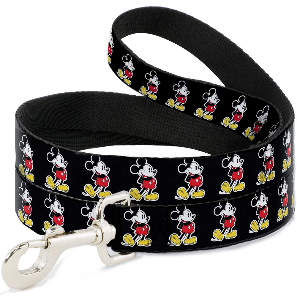 Dog Leash Classic Mickey Mouse Pose Black 6 Feet Long 1.5 Inch Wide