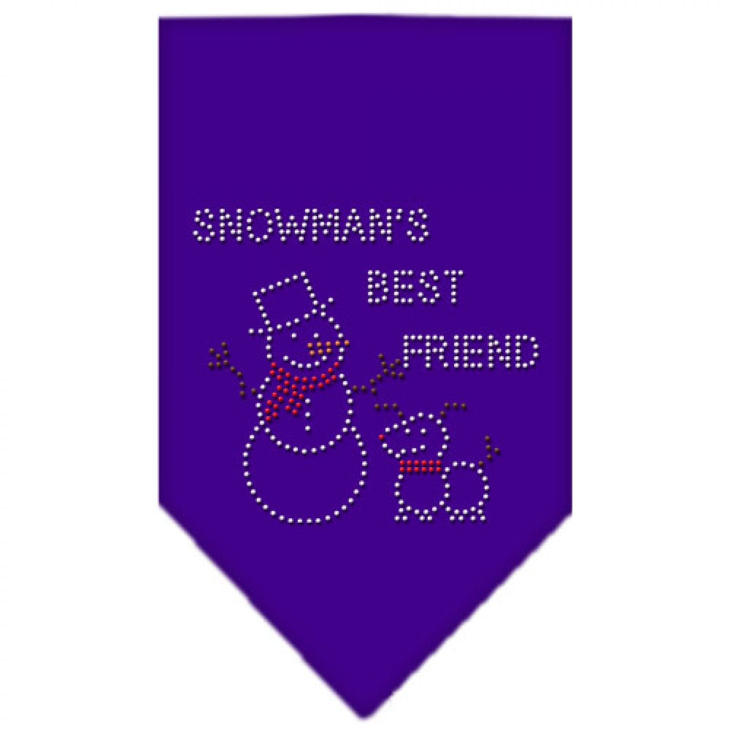 Christmas Pet and Dog Bandana Rhinestone, Snowman's Best Friend Purple Small