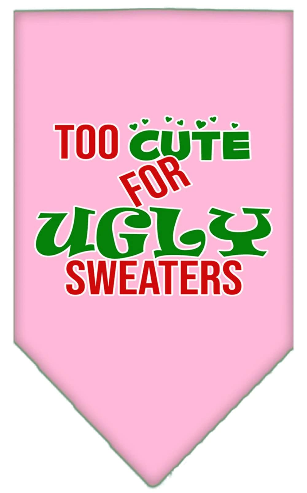 Christmas Pet and Dog Bandana Screen Printed, "Too Cute For Ugly Sweaters" Purple Small