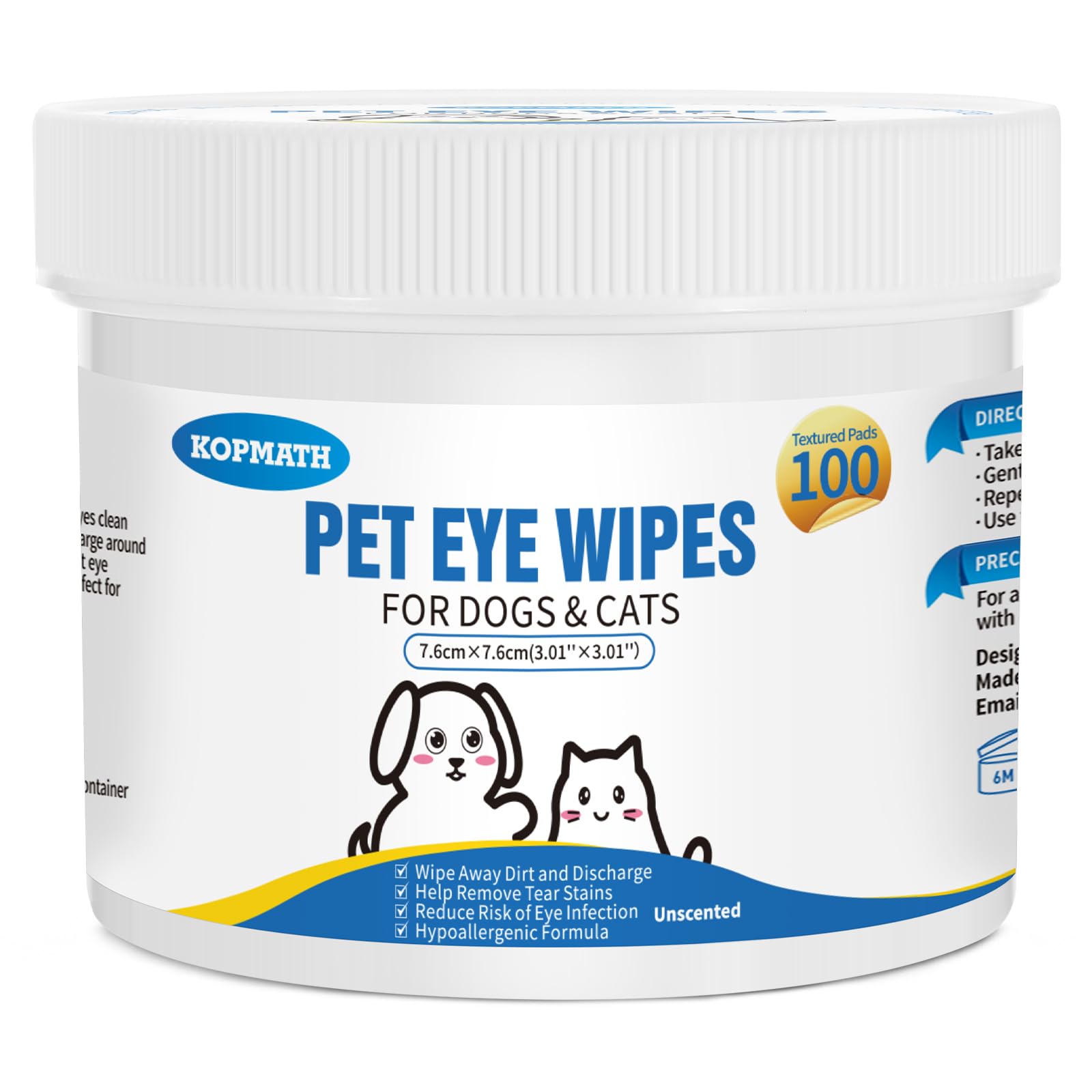 Kopmath Dog Eye Wipes, Tear Stain Wipes for Dogs, Big & Thick Cat Eye Wipes for Dogs, Mild Ingredient,Texturized & Presoaked Pet