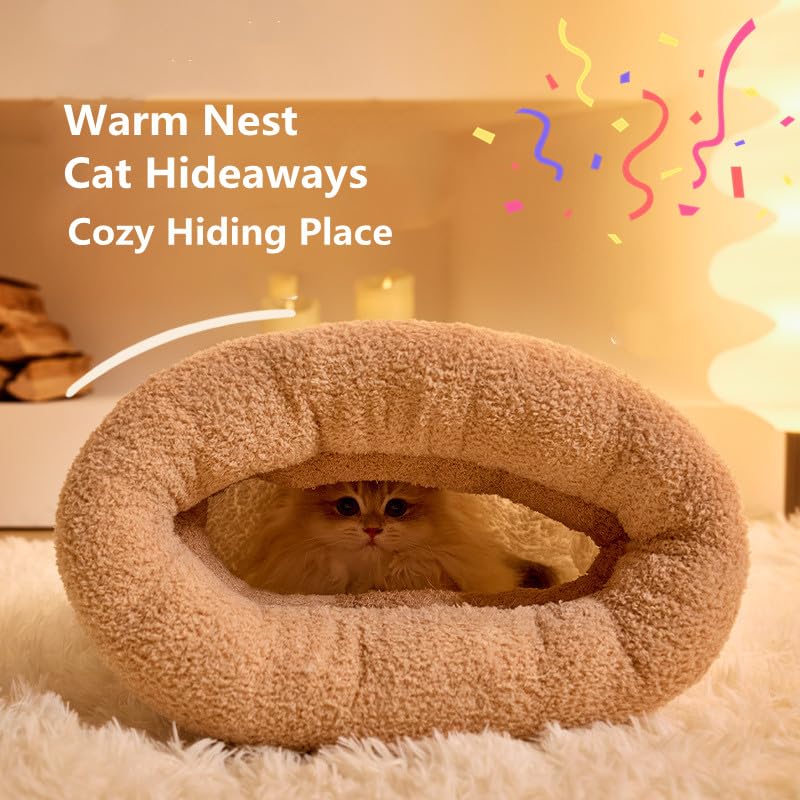 Zhuanxua Cat Winter Sleeping Bag, Soft Plush Cat Cave Bed For Indoor Cats, Kitten, Puppy (Beige, L-21 X18)