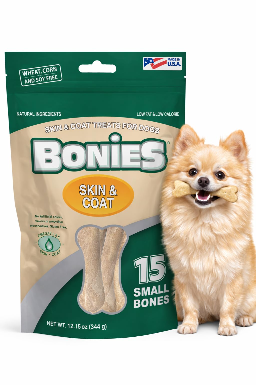 Bonies Natural Skin & Coat Formula Small-Sized Single Bone - Promote Silky Coat & Healthy Skin, Healthy Teeth & Fresh Breath, Lo
